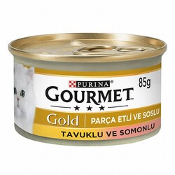 Gourmet Gold - Gourmet Gold Parça Etli Soslu Somonlu Tavuklu Yetişkin Kedi Konservesi 12 Adet 85 Gr 