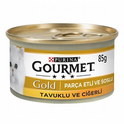 Gourmet Gold - Gourmet Gold Parça Etli Soslu Tavuklu Ciğerli Yetişkin Kedi Konservesi 12 Adet 85 Gr 