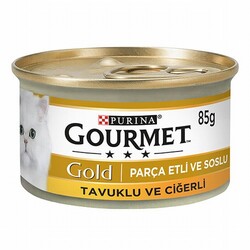 Gourmet Gold - Gourmet Gold Parça Etli Soslu Tavuklu Ciğerli Yetişkin Kedi Konservesi 6 Adet 85 Gr 