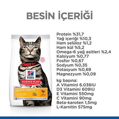 Hill’s SCIENCE PLAN Urinary Health Üriner Sistem Destekleyici Tavuklu Yetişkin Kedi Maması 1,5 Kg 
