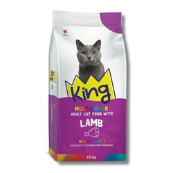 King - King Multicolor Renkli Taneli Kuzu Etli Yetişkin Kedi Maması 15 Kg 