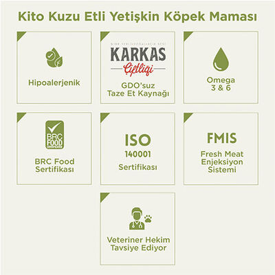 Kito Doğal Besi Kuzu Etli Yetişkin Köpek Maması 15 Kg 
