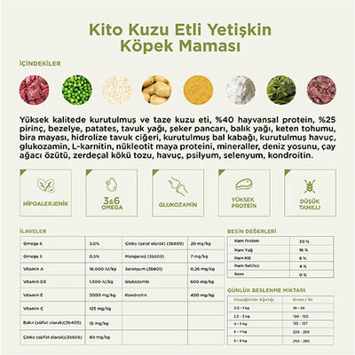Kito Doğal Besi Kuzu Etli Yetişkin Köpek Maması 7 Kg 