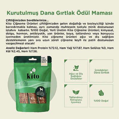 Kito Kurutulmuş Dana Gırtlak Köpek Ödülü 100 Gr 