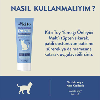 Kito Tüy Yumağı Önleyici ve Sindirim Sistemi Destekleyici Kısır ve Yetişkin Kedi Malt Macunu 100 Gr 