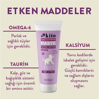 Kito Tüy Yumağı Önleyici Yavru Kedi Malt Macunu ve Multivitamin Paste 100 gr 