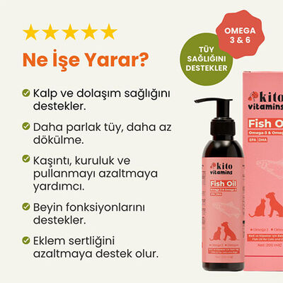 Kito Vitamins Balık Yağı Tüy Dökülme Karşıtı Kedi ve Köpek Takviyesi 200 ml 
