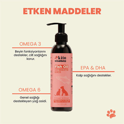 Kito Vitamins Balık Yağı Tüy Dökülme Karşıtı Kedi ve Köpek Takviyesi 200 ml 