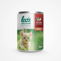 Leos - Leos Tavuk Parça Etli Soslu Yavru Kedi Konservesi 12 Adet 400 Gr 