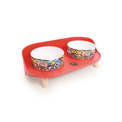 M-Pets Altitude Urban Style Standlı İkili Kedi ve Köpek Mama ve Su Kabı Kırmızı 450 Ml 