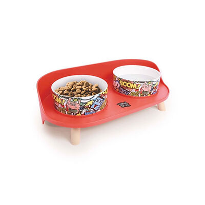 M-Pets Altitude Urban Style Standlı İkili Kedi ve Köpek Mama ve Su Kabı Kırmızı 450 Ml 
