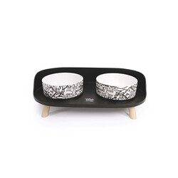 M-Pets - M-Pets Altitude Urban Style Standlı Mama ve Su Kabı Siyah Beyaz 450 Ml 