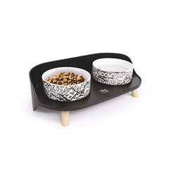 M-Pets Altitude Urban Style Standlı Mama ve Su Kabı Siyah Beyaz 450 Ml - Thumbnail