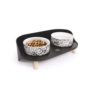 M-Pets Altitude Urban Style Standlı Mama ve Su Kabı Siyah Beyaz 450 Ml 