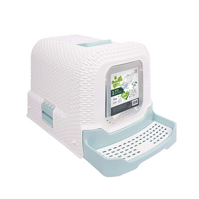 M-Pets Eco Rattan Kapalı Kedi Tuvaleti Mavi 69x42x41 Cm 