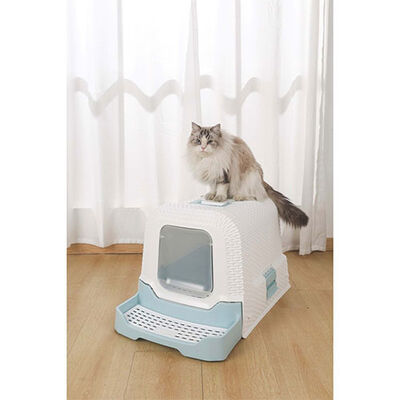 M-Pets Eco Rattan Kapalı Kedi Tuvaleti Mavi 69x42x41 Cm 