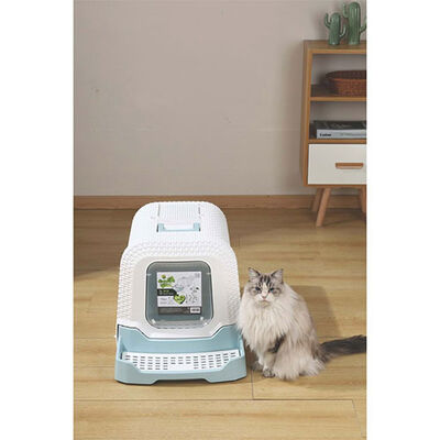 M-Pets Eco Rattan Kapalı Kedi Tuvaleti Mavi 69x42x41 Cm 