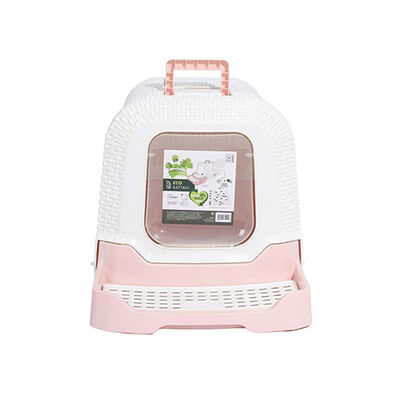 M-Pets Eco Rattan Kapalı Kedi Tuvaleti Pembe 69x42x41 Cm 