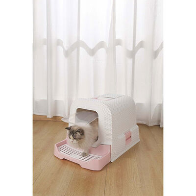 M-Pets Eco Rattan Kapalı Kedi Tuvaleti Pembe 69x42x41 Cm 