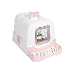 M-Pets Eco Rattan Kapalı Kedi Tuvaleti Pembe 69x42x41 Cm - Thumbnail