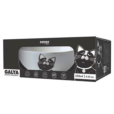 M-Pets Galya Seramik Kedi Mama ve Su Kabı Siyah Beyaz 550 Ml 