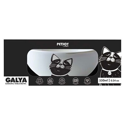 M-Pets Galya Seramik Kedi Mama ve Su Kabı Siyah Beyaz 550 Ml 