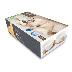 M-Pets - M-Pets Opera Bamboo Standlı Seramik Kedi Mama Kabı Beyaz 2x350 Ml 