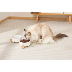 M-Pets Opera Bamboo Standlı Seramik Kedi Mama Kabı Beyaz 2x850 Ml - Thumbnail