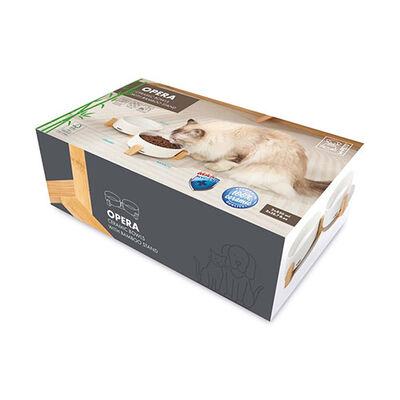 M-Pets Opera Bamboo Standlı Seramik Kedi Mama Kabı Beyaz 2x850 Ml 