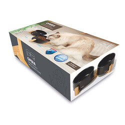 M-Pets - M-Pets Opera Bamboo Standlı Seramik Mama Kabı Siyah 2x350 Ml 