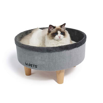 M-Pets Round Elevated Ahşap Ayaklı Kedi Yatağı Gri 47x47x26 Cm 