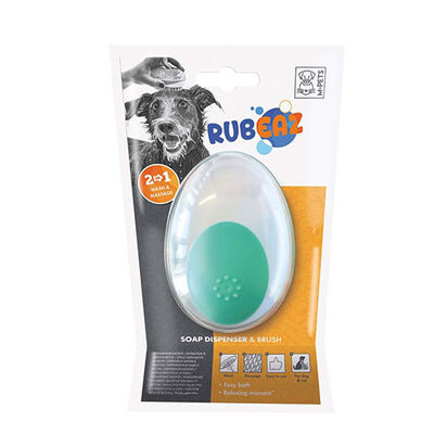 M-Pets Rubeaz Şampuan Hazneli Yıkama ve Masaj Fırçası Yeşil 11,5x7,5 Cm 