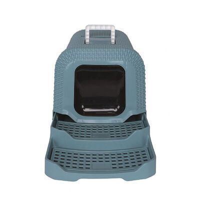 M-Pets Suez Rattan Kapalı Kedi Tuvalati Mavi 69x42x41 Cm 