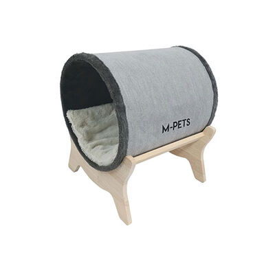M-Pets Tunnel Elevated Ahşap Ayaklı Kedi Yatağı Gri 47x47x26 Cm 