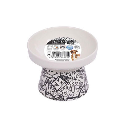 M-Pets Urban Style Seramik Kedi Mama ve Su Kabı Siyah Beyaz 250 Ml 12x12,5x9,5 Cm 