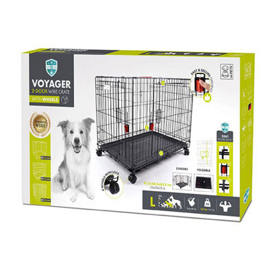 M-Pets Voyager Tekerlekli 2 Kapılı Köpek Kafesi Large Siyah 91x58x63 Cm 