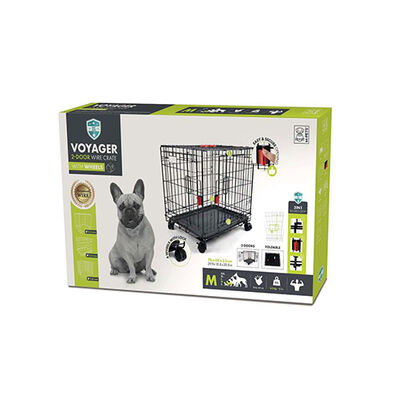 M-Pets Voyager Tekerlekli 2 Kapılı Köpek Kafesi Medium Siyah 76x48x53 Cm 