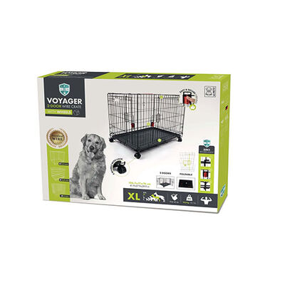 M-Pets Voyager Tekerlekli 2 Kapılı Köpek Kafesi XLarge Siyah 106x71x76 Cm 