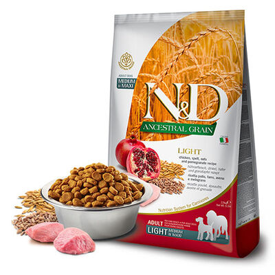 N&D Ancestral Grain Orta ve Büyük Irk Tavuklu Narlı Düşük Tahıllı Light Köpek Maması 12 Kg 