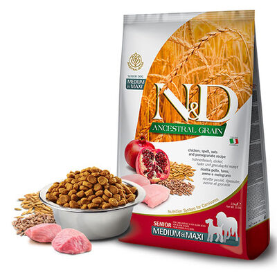 N&D Ancestral Grain Senior Tavuklu Narlı Orta ve Büyük Irk Düşük Tahıllı Yaşlı Köpek Maması 12 Kg 