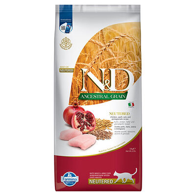 N&D Ancestral Grain Tavuklu Narlı Düşük Tahıllı Kısırlaştırılmış Kedi Maması 10 Kg 