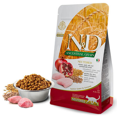 N&D Ancestral Grain Tavuklu Narlı Düşük Tahıllı Kısırlaştırılmış Kedi Maması 1,5 Kg 