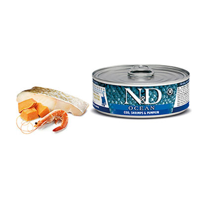N&D Ocean Pumpkin Balkabaklı Morina Balıklı Karidesli Tahılsız Yetişkin Kedi Konservesi 80 Gr