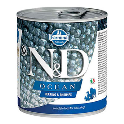 N&D Ocean Ringa Balıklı ve Karidesli Tahılsız Yetişkin Köpek Konservesi 285 Gr