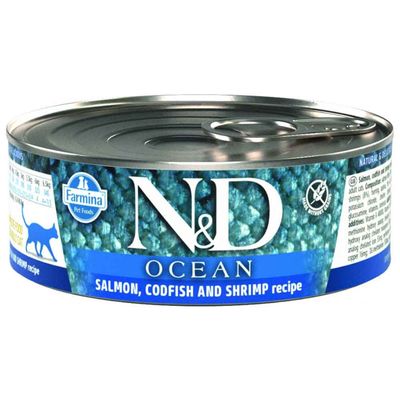 N&D Ocean Somon,Morina Balığı,Karides Yetişkin Kedi Konservesi