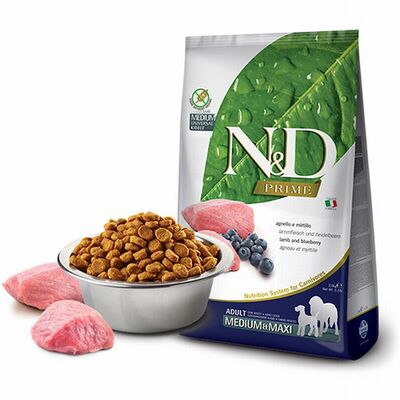 N&D Prime Medium Maxi Kuzulu Yaban Mersinli Tahılsız Yetişkin Köpek Maması 2,5 Kg 