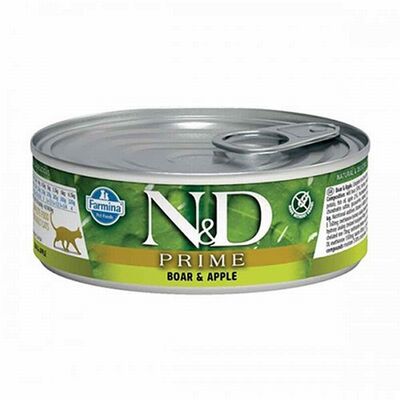 N&D Prime Yaban Domuzlu Elmalı Tahılsız Yetişkin Kedi Konservesi 6 Adet 80 Gr 