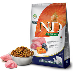 ND - N&D Pumpkin Balkabaklı Kuzulu Yaban Mersinli Orta ve Büyük Irk Tahılsız Yetişkin Köpek Maması 12 Kg 