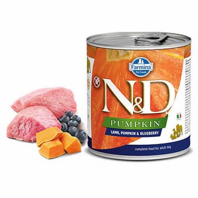 N&D Pumpkin Balkabaklı Kuzulu Yaban Mersinli Tahılsız Yetişkin Köpek Konservesi 6 Adet 285 Gr 