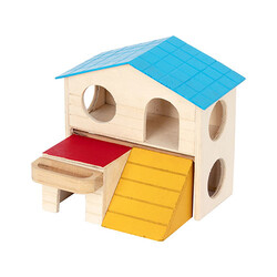 Pawise - Pawise Ahşap İki Katlı Ev Kemirgen Yuvası 16x13x15 Cm 